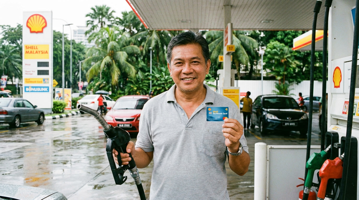 Driver at a petrol station with a credit card